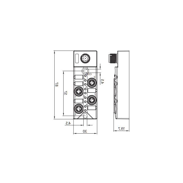 M8 junction box, NPN, 4-port split, LED, M12 integrated interface dock, 23N4S1