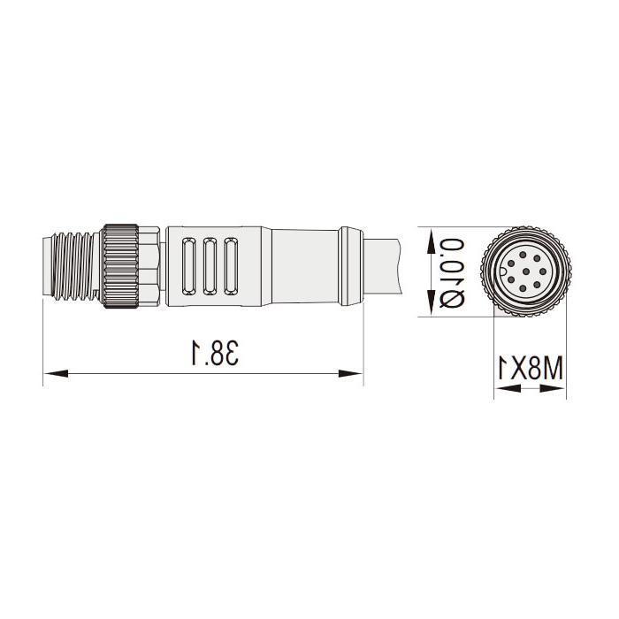 M8 8Pin, straight male, single-end precast PUR flexible cable, shielded, black色护套、63S761-XXX